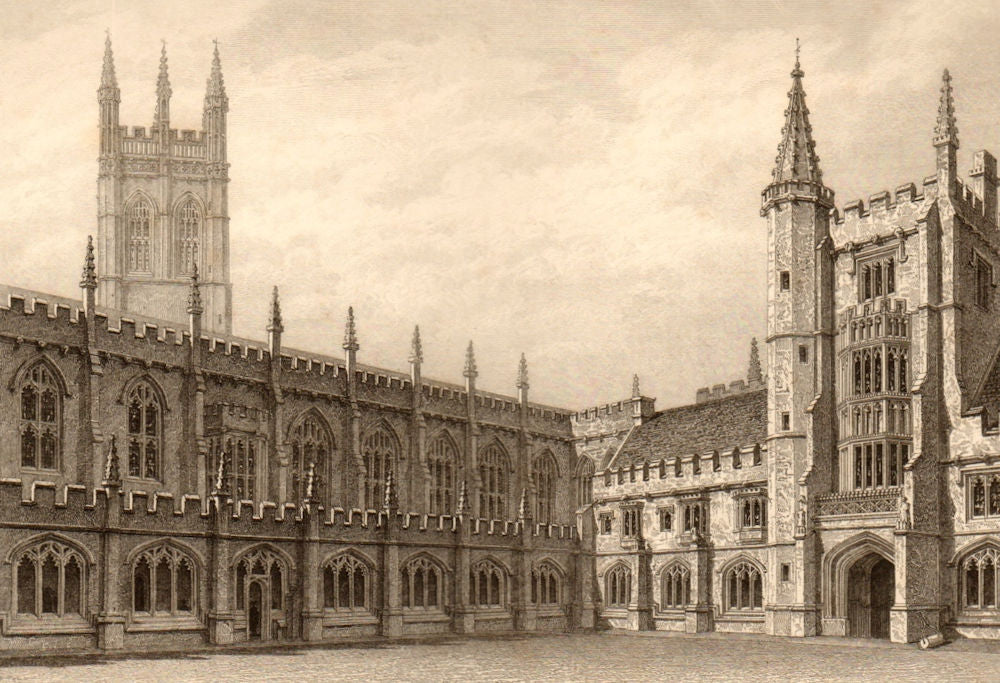 The Cloister, Magdalen College, Oxford, by John Le Keux 1837 old antique print
